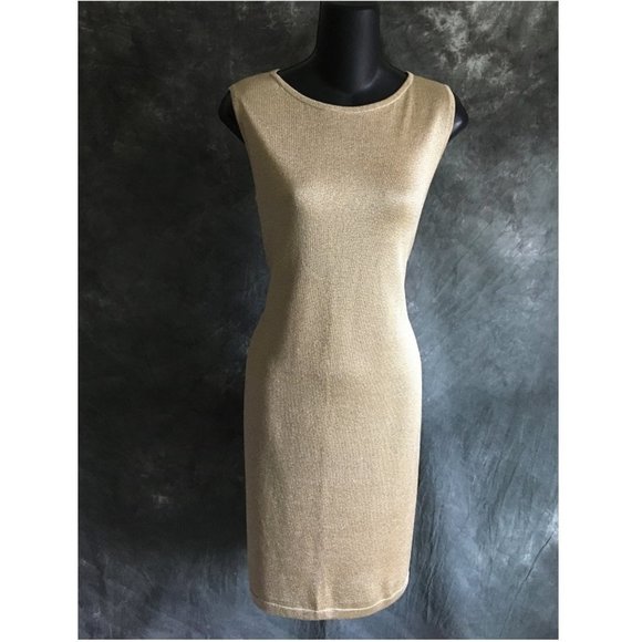 ST JOHN KNIT GOLD SHIMMER DRESS SIZE 2 - Picture 1 of 4